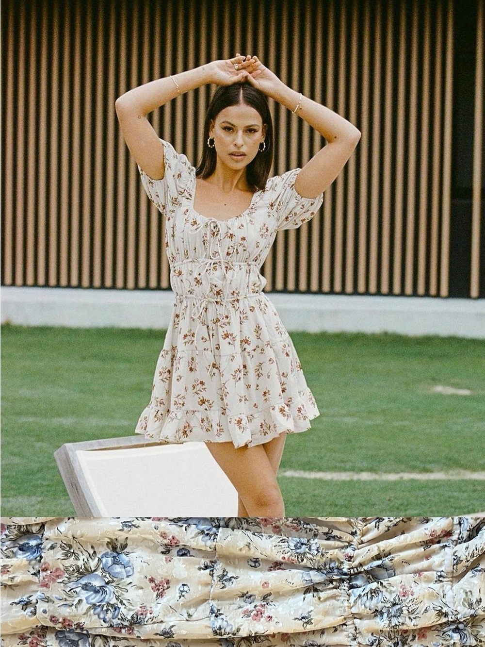 Sabo Skirt Ruched Scrunch Tie Front Mini Dress Floral